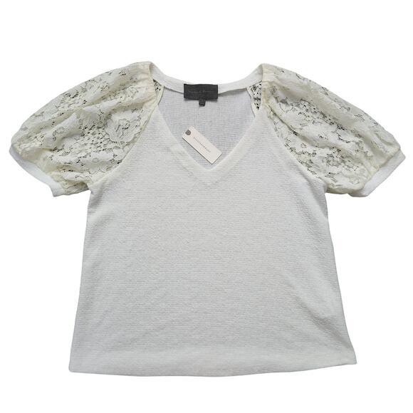 NWT Anthropologie Sundays In Brooklyn White Lace Sleeve Top Size Small - Picture 1 of 4